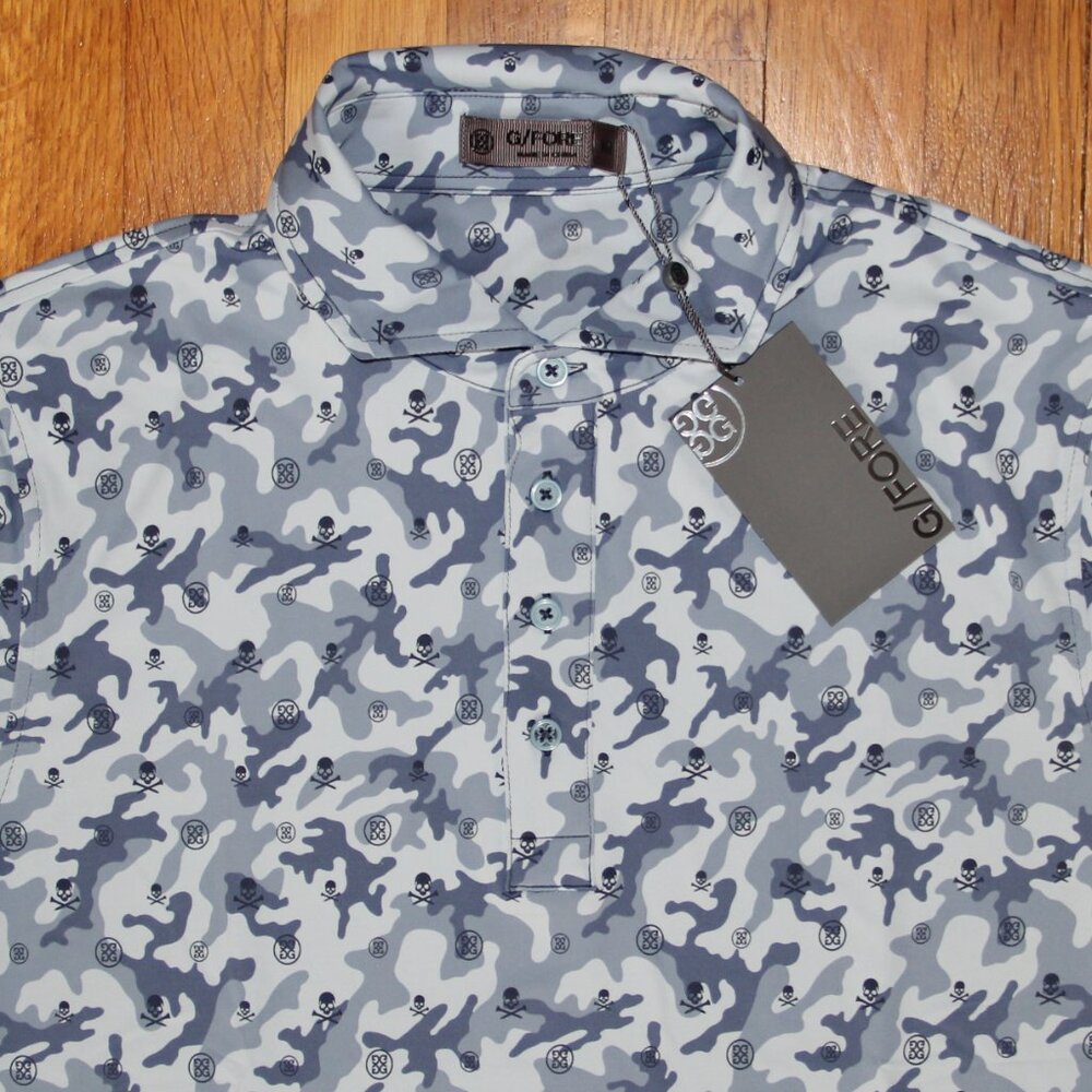 G/FORE Mapped Icon Camo Tech Jersey Golf Polo Shirt Mens M Fjord Blue